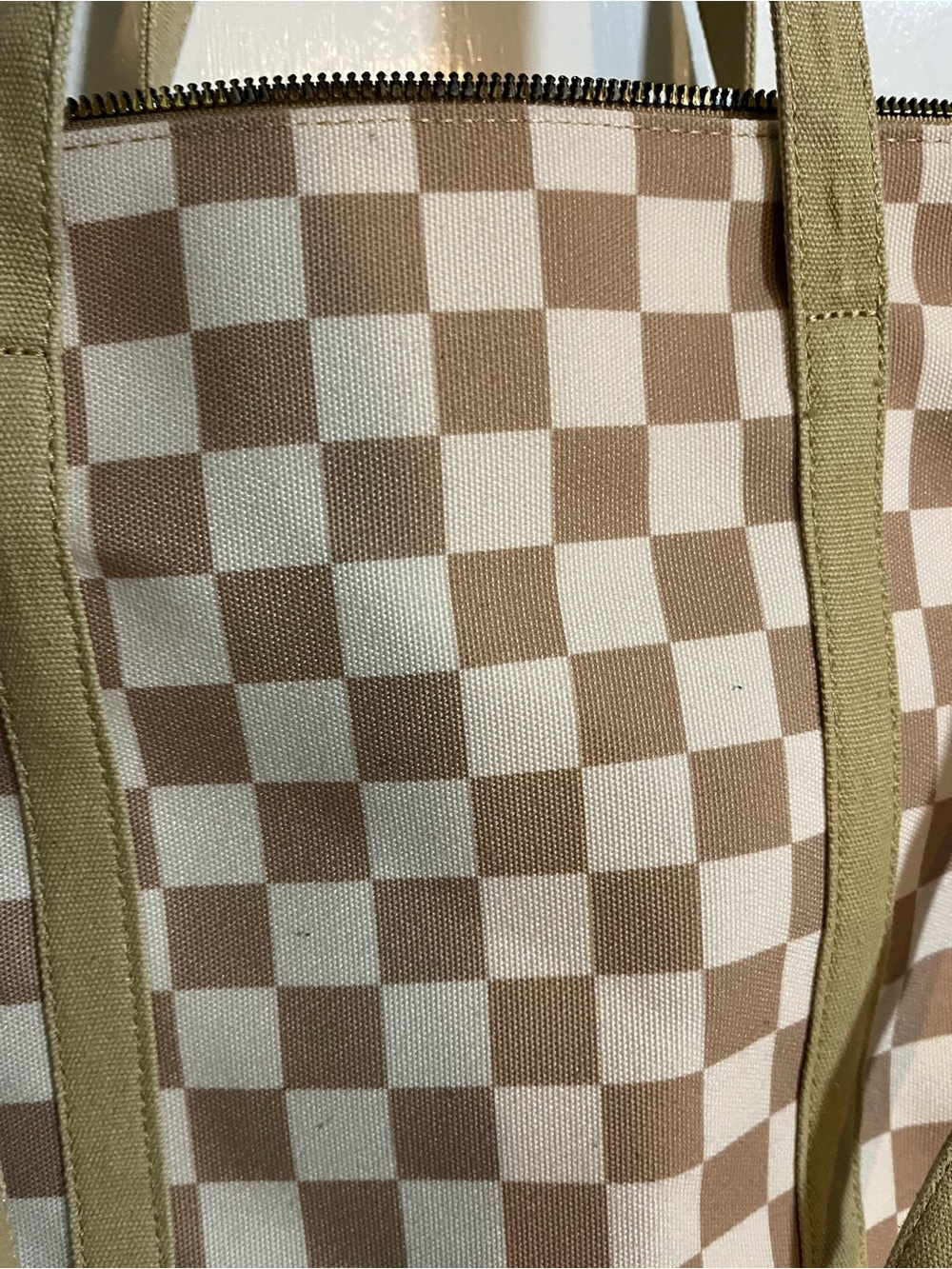 Neutral Checkered Tote Bag - Picture 3 of 15